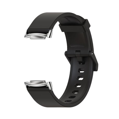 FitBit Charge 5 Extra soft siliconen bandje - Zwart + zilveren connector