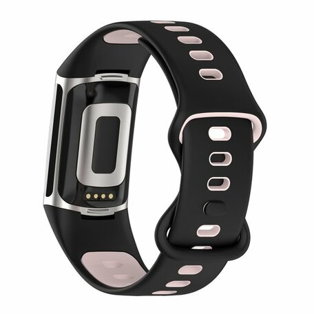 FitBit Charge 5 Sportbandje met dubbele lus - Zwart / roze - Tweekleurig - Maat: L