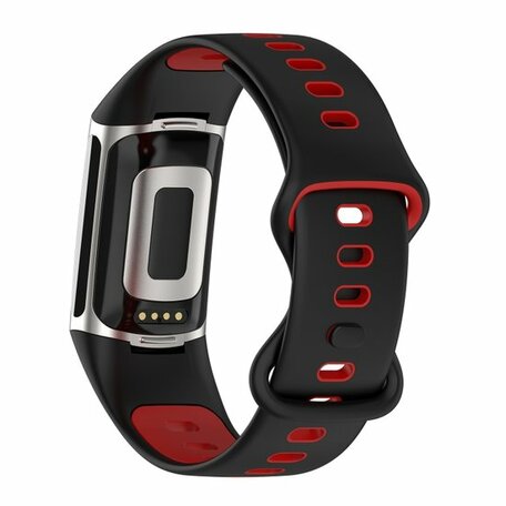 FitBit Charge 5 Sportbandje met dubbele lus - Zwart / rood - Tweekleurig - Maat: L