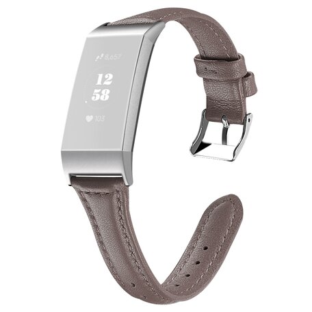 Fitbit Charge 3 & 4 Slim Fit Leather bandje - Grijsbruin