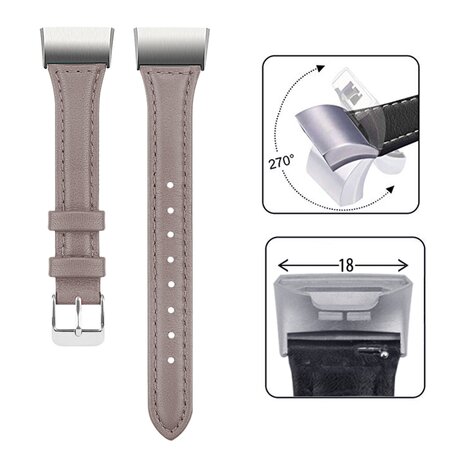 Fitbit Charge 3 & 4 Slim Fit Leather bandje - Grijsbruin