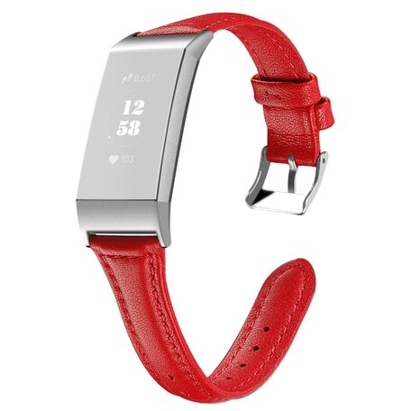 Fitbit Charge 3 & 4 Slim Fit Leather bandje - Rood