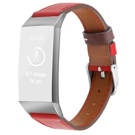 Fitbit Charge 3 & 4 Luxe Lederen bandje - Maat: Small - Rood
