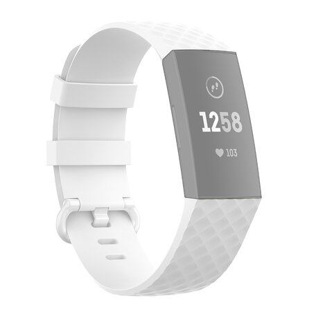 Fitbit Charge 3 & 4 siliconen diamant pattern bandje - Maat: Small - Wit