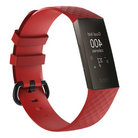 Fitbit Charge 3 & 4 siliconen diamant pattern bandje - Maat: Small - Rood