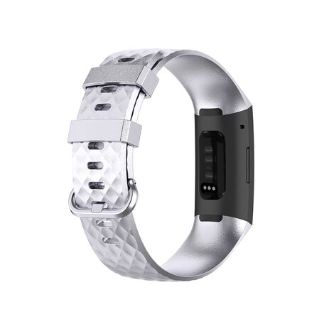 Fitbit Charge 3 & 4 siliconen diamant pattern bandje - Maat: Small - Zilver