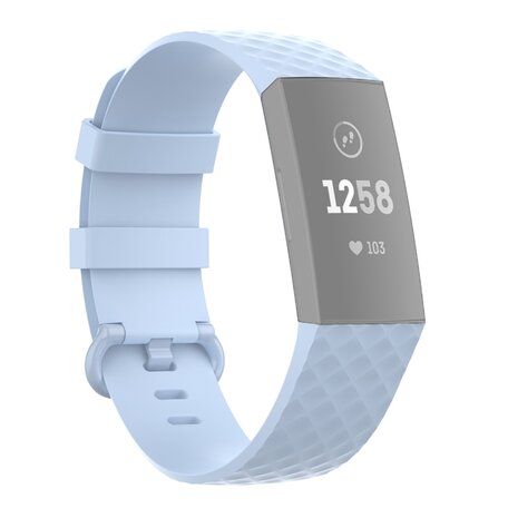 Fitbit Charge 3 & 4 siliconen diamant pattern bandje - Maat: Small - Lichtblauw