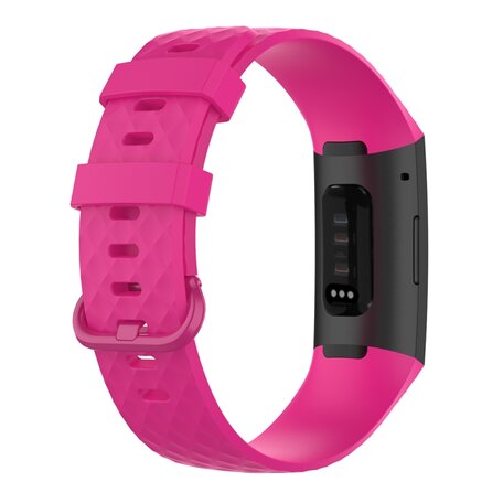 Fitbit Charge 3 & 4 siliconen diamant pattern bandje - Maat: Small - Roze