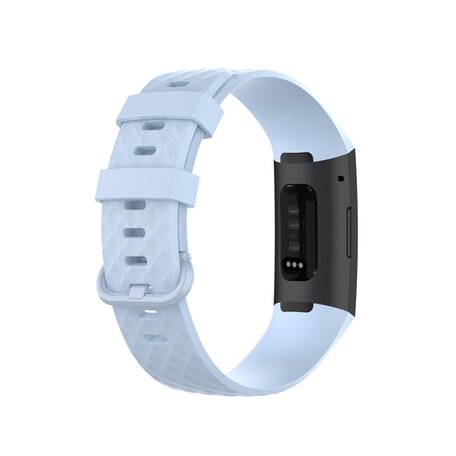 Fitbit Charge 3 & 4 siliconen diamant pattern bandje - Maat: Large - Lichtblauw