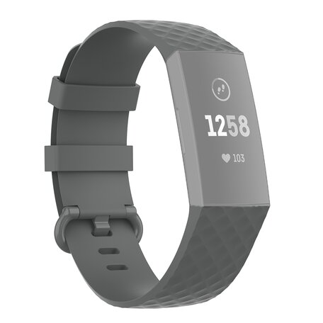 Fitbit Charge 3 & 4 siliconen diamant pattern bandje - Maat: Large - Grijs