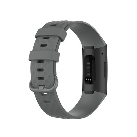 Fitbit Charge 3 & 4 siliconen diamant pattern bandje - Maat: Large - Grijs