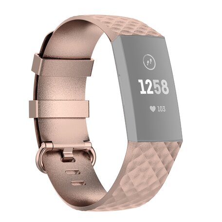 Fitbit Charge 3 & 4 siliconen diamant pattern bandje - Maat: Large - Rosé goud