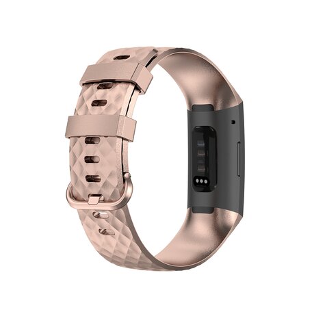 Fitbit Charge 3 & 4 siliconen diamant pattern bandje - Maat: Large - Rosé goud