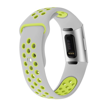 Fitbit Charge 3 &  4 siliconen DOT bandje - Groen / Grijs - Maat: Large