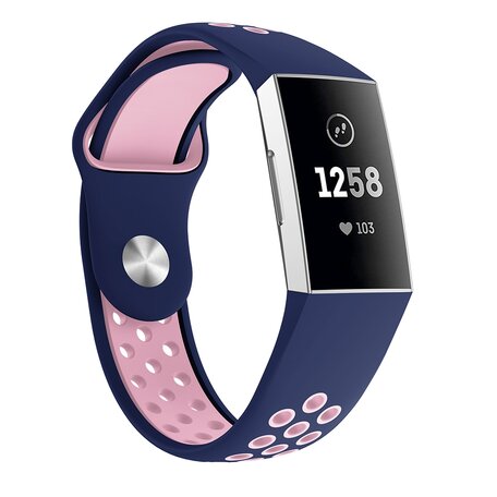 Fitbit Charge 3 & 4 siliconen DOT bandje - Roze / Blauw - Maat: Large