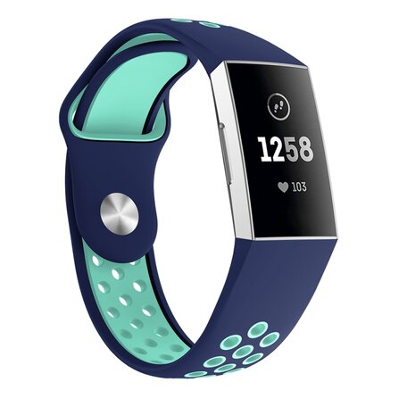 Fitbit Charge 3 & 4 siliconen DOT bandje - Mint / Blauw - Maat: Large