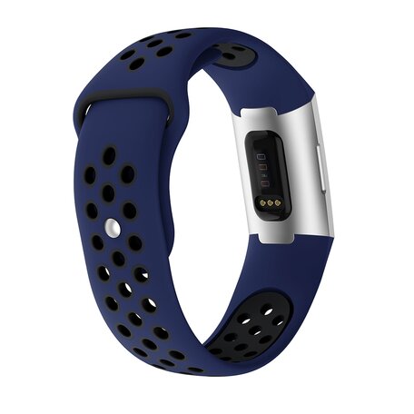 Fitbit Charge 3 & 4 siliconen DOT bandje - Donkerblauw / Zwart - Maat: Small