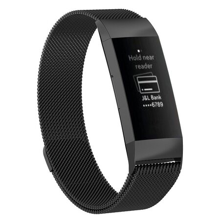 Fitbit Charge 3 & 4 milanese bandje - Maat: Small - zwart