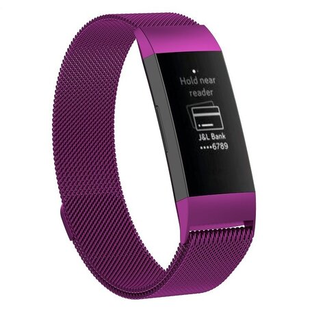 Fitbit Charge 3 & 4 milanese bandje - Maat: Small - Paars