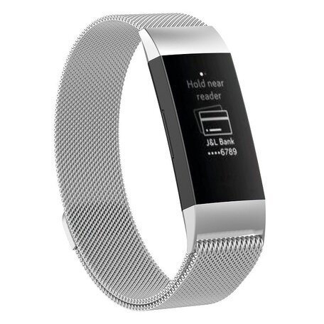 Fitbit Charge 3 & 4 milanese bandje - Maat: Large - Zilver