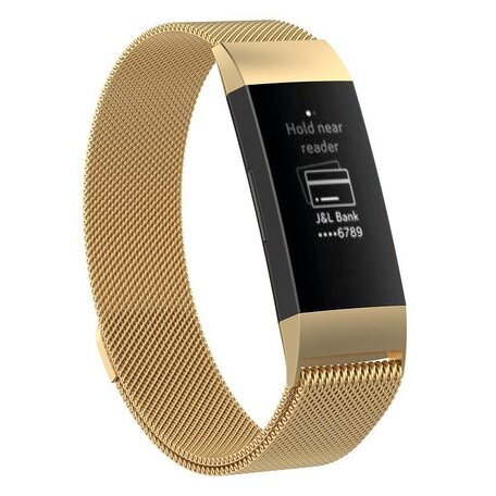 Fitbit Charge 3 & 4 milanese bandje - Maat: Small - Goud