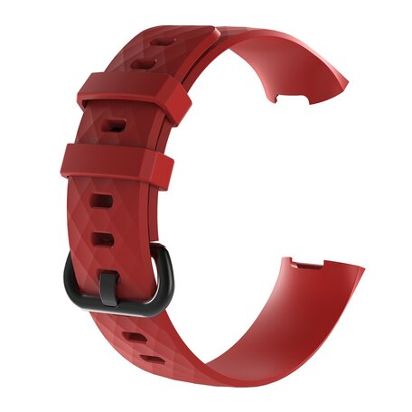 Fitbit Charge 3 & 4 siliconen diamant pattern bandje - Maat: Large - Rood