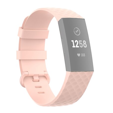 Fitbit Charge 3 & 4 siliconen diamant pattern bandje - Maat: Large - licht roze