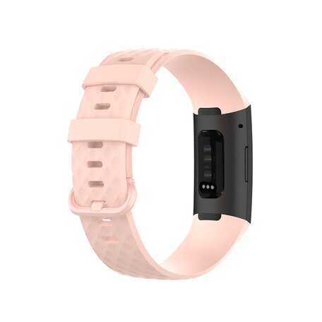 Fitbit Charge 3 & 4 siliconen diamant pattern bandje - Maat: Large - licht roze