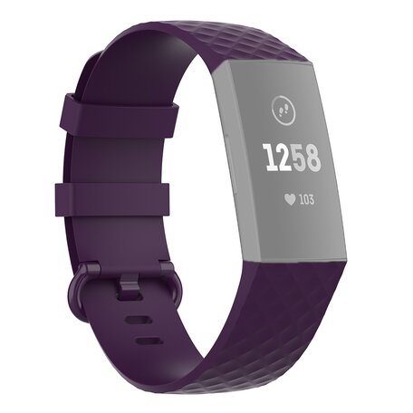 Fitbit Charge 3 & 4 siliconen diamant pattern bandje - Maat: Large - Donker paars