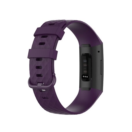 Fitbit Charge 3 & 4 siliconen diamant pattern bandje - Maat: Large - Donker paars