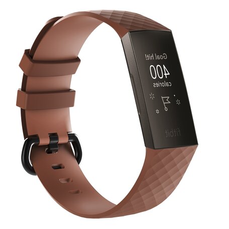 Fitbit Charge 3 & 4 siliconen diamant pattern bandje - Maat: Large - Coffee