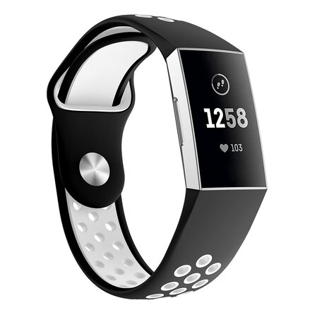 Fitbit Charge 3 & 4 siliconen DOT bandje - Wit / Zwart Maat: Small