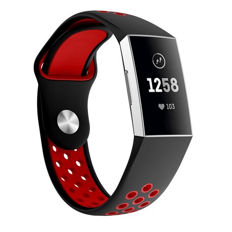 Fitbit Charge 3 & 4 siliconen DOT bandje - Rood / Zwart Maat: Small