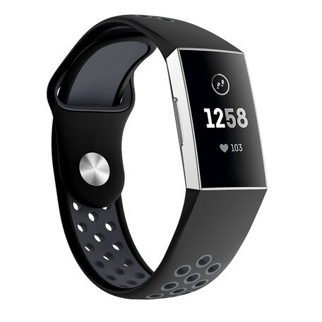 Fitbit Charge 3 & 4 siliconen DOT bandje - Zwart + Grijs Maat: Small