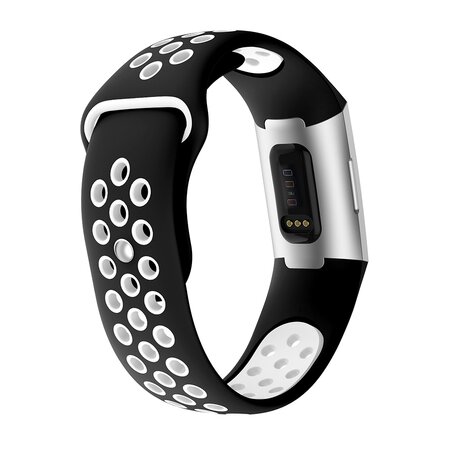 Fitbit Charge 3 & 4 siliconen DOT bandje - Wit / Zwart - Maat: Large