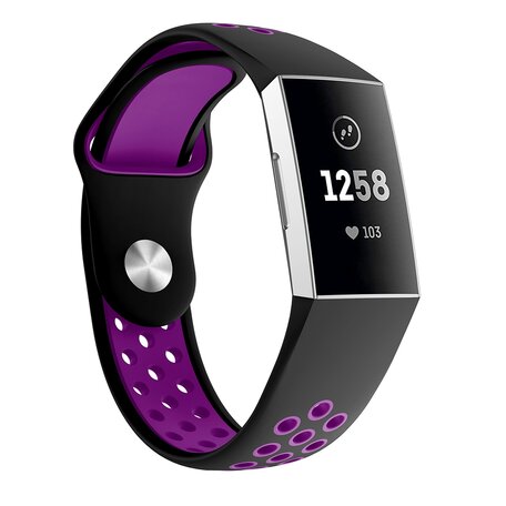 Fitbit Charge 3 & 4 siliconen DOT bandje - Paars / Zwart - Maat: Large