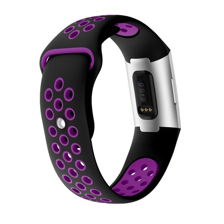 Fitbit Charge 3 & 4 siliconen DOT bandje - Paars / Zwart - Maat: Large