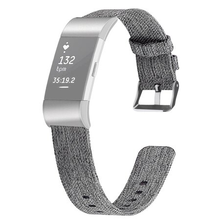 Fitbit Charge 2 Canvas nylon bandje - Maat: Large - Grijs