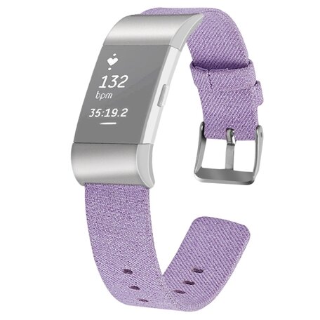 Fitbit Charge 2 Canvas nylon bandje - Maat: Large - Lila