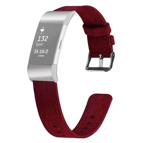 Fitbit Charge 2 Canvas nylon bandje - Maat: Large - Rood