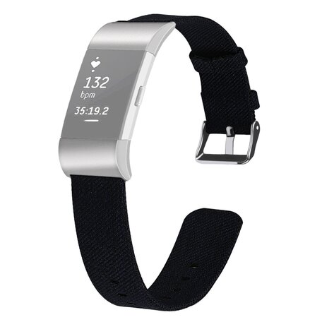 Fitbit Charge 2 Canvas bandje - Maat: Large - Zwart