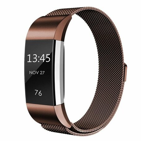 Fitbit Charge 2 milanese bandje - Maat: Small - Bruin