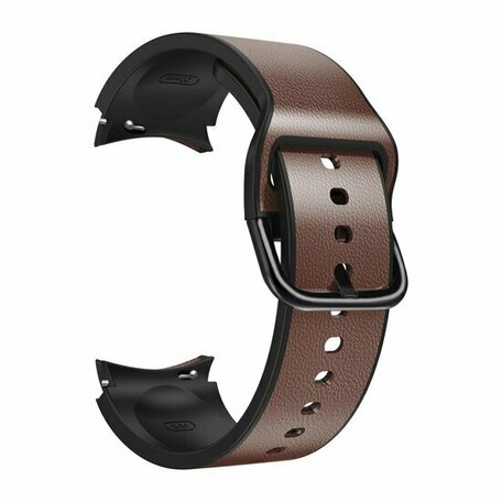 2 in 1 siliconen/ leren bandje - Donkerbruin - Samsung Galaxy Watch 5 Pro - 45mm