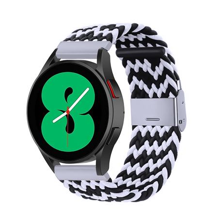 Braided nylon bandje - Zwart / wit - Samsung Galaxy Watch 4 - 40mm / 44mm