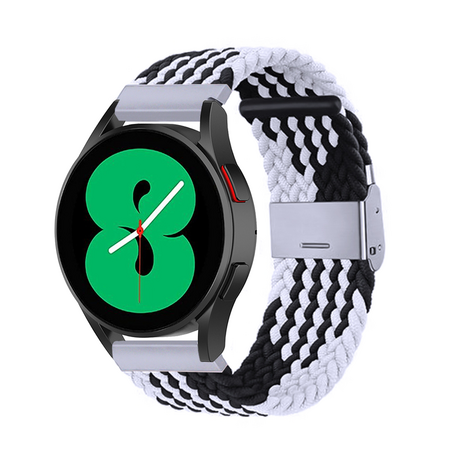 Braided nylon bandje - Zwart / wit - Samsung Galaxy Watch 4 - 40mm / 44mm