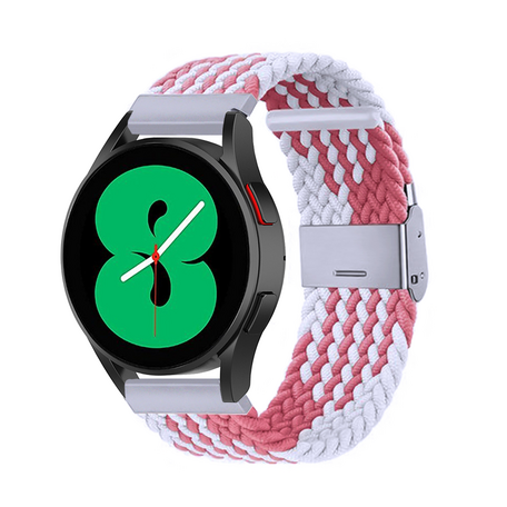 Braided nylon bandje - Wit / roze - Samsung Galaxy Watch 4 - 40mm / 44mm