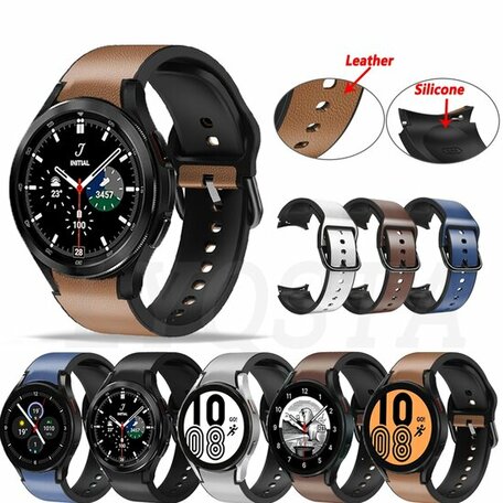 2 in 1 siliconen/ leren bandje - Bruin - Samsung Galaxy Watch 4 - 40mm & 44mm