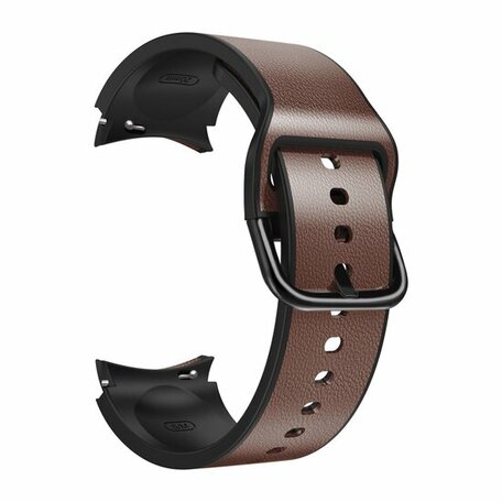 2 in 1 siliconen/ leren bandje - Donkerbruin - Samsung Galaxy Watch 4 - 40mm & 44mm