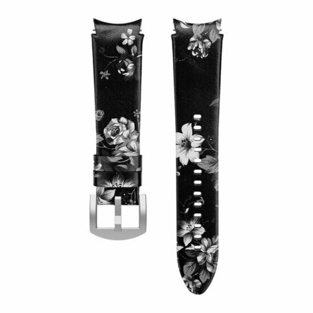 leren bandje - Bloemenprint grijs - Samsung Galaxy Watch 4 - 40mm & 44mm