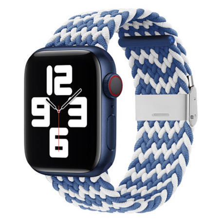 Braided nylon bandje - Blauw / Wit  - Geschikt voor Apple Watch 42mm / 44mm / 45mm / 49mm